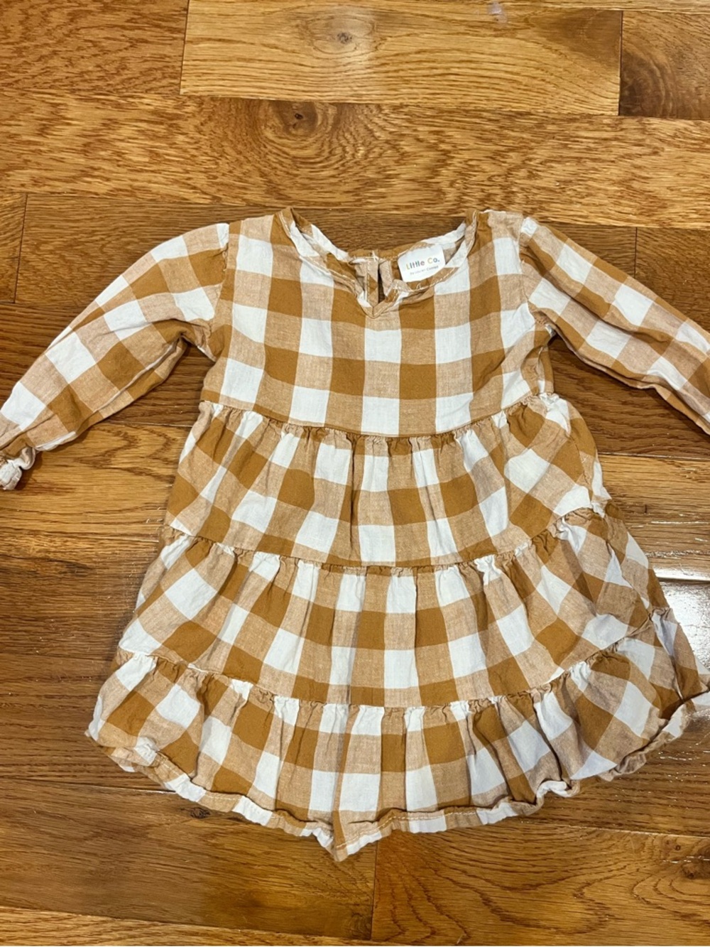 NWOT- Little Co. Girls' Plaid Tiered Dress in Mustard and White